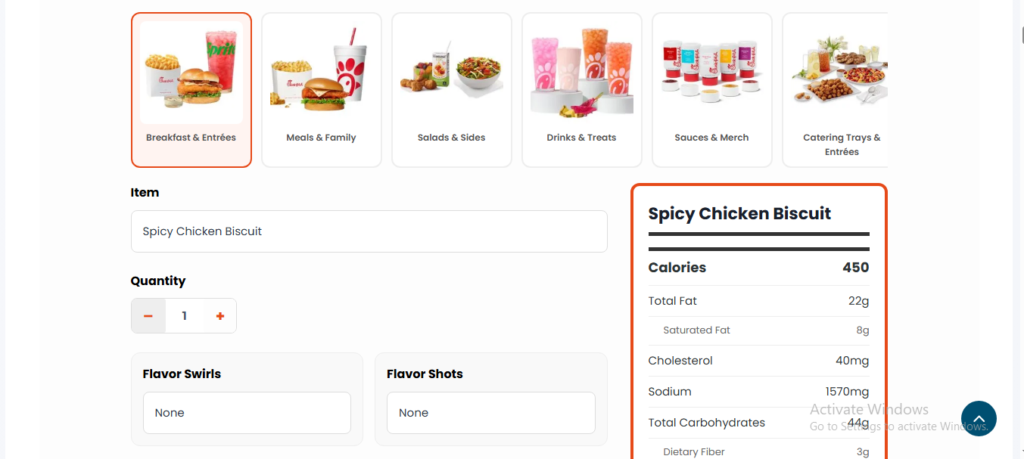 Chick-fil-A Nutrition Tool