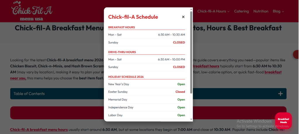 Chick-fil-A Breakfast Hours Tool